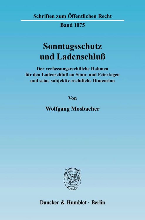 Produktbild: Sonntagsschutz und Ladenschlu&szlig;.