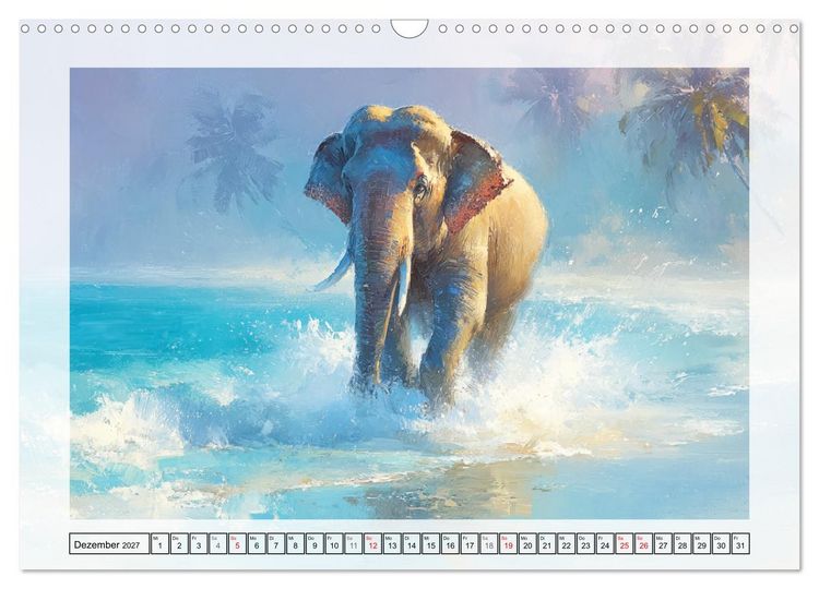 Produktbild: Elefanten am Strand. Zwischen Wellen, Sonne und Sand (Wandkalender 2027 DIN A3 quer), CALVENDO Monatskalender