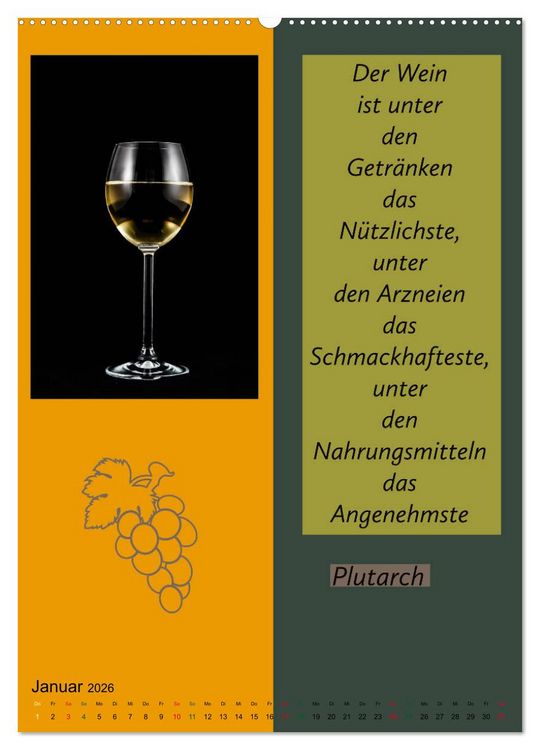 Produktbild: WEIN Weisheiten und Sprichworte (Wandkalender 2026 DIN A2 hoch), CALVENDO Monatskalender