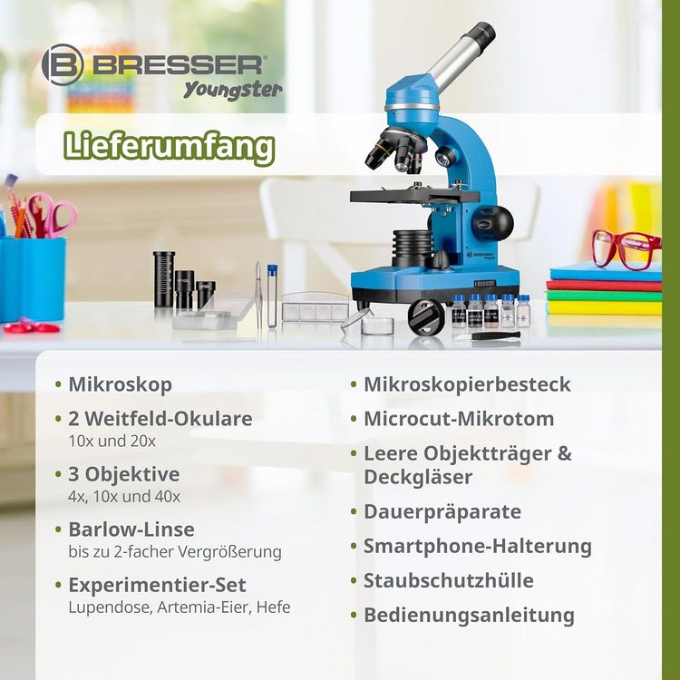 Produktbild: Bresser Junior 11188 - Sch&uuml;ler-Mikroskop Biolux SEL (blau), Auf- und Durchlichtmikroskop mit 40x-1.600-facher Vergr&ouml;&szlig;erung