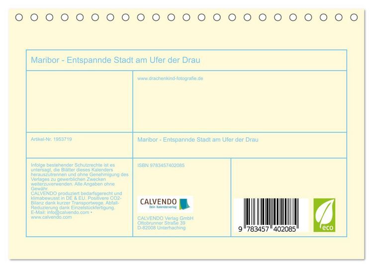 Produktbild: Maribor - Entspannde Stadt am Ufer der Drau (Tischkalender 2026 DIN A5 quer), CALVENDO Monatskalender