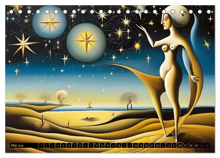 Produktbild: Erde, Sonne, Mond und Sterne Surrealistische Kunstwerke (Tischkalender 2026 DIN A5 quer), CALVENDO Monatskalender