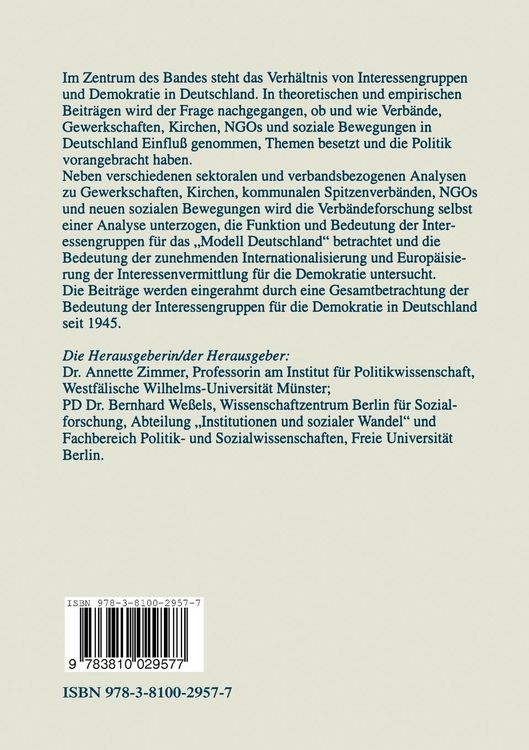 Produktbild: Verb&auml;nde und Demokratie in Deutschland