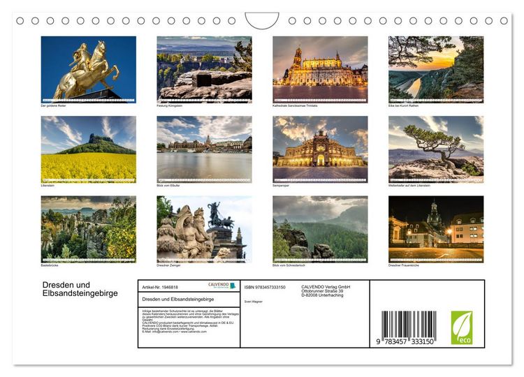 Produktbild: Dresden und Elbsandsteingebirge (Wandkalender 2026 DIN A4 quer), CALVENDO Monatskalender