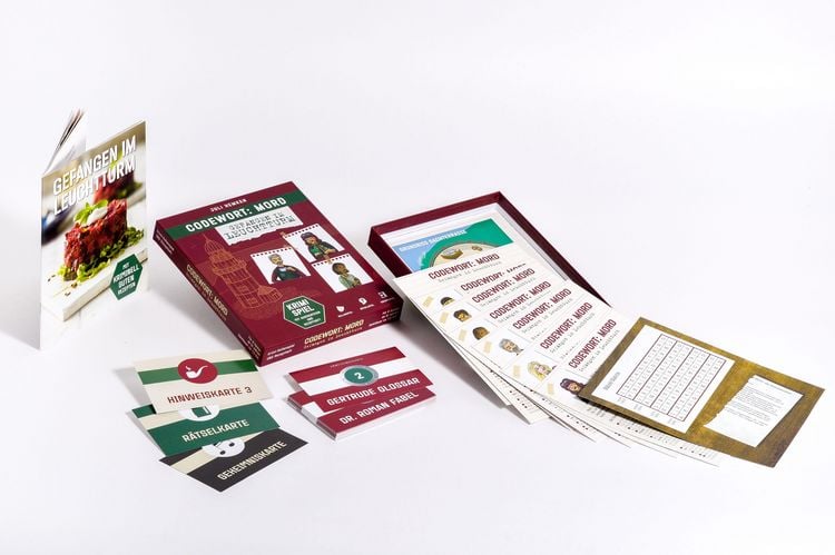 Produktbild: Codewort: Mord. Gefangen im Leuchtturm. Krimidinner-Rollenspiel und Kochbuch. F&uuml;r 6 Spieler ab 12 Jahren.