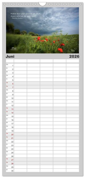 Produktbild: Familienplaner 2026 - Gedanken... Bildkalender mit Spr&uuml;chen mit 5 Spalten (Wandkalender, 21 x 45 cm) CALVENDO