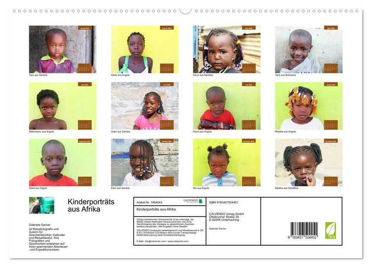 Produktbild: Kinderportr&auml;ts aus Afrika (hochwertiger Premium Wandkalender 2026 DIN A2 quer), Kunstdruck in Hochglanz
