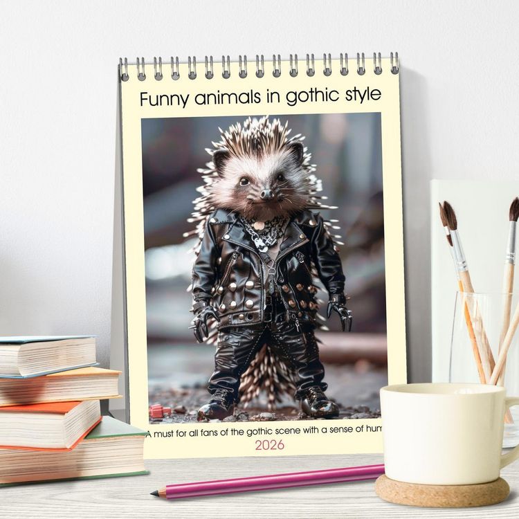 Produktbild: Funny animals in gothic style (Desk Calendar 2026 DIN A5 portrait), CALVENDO 12 Month DeskCalendar