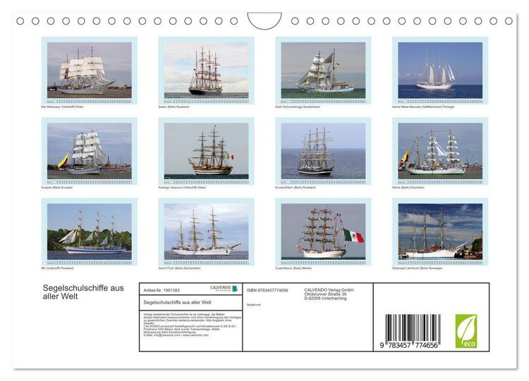 Produktbild: Segelschulschiffe aus aller Welt (Wandkalender 2026 DIN A4 quer), CALVENDO Monatskalender