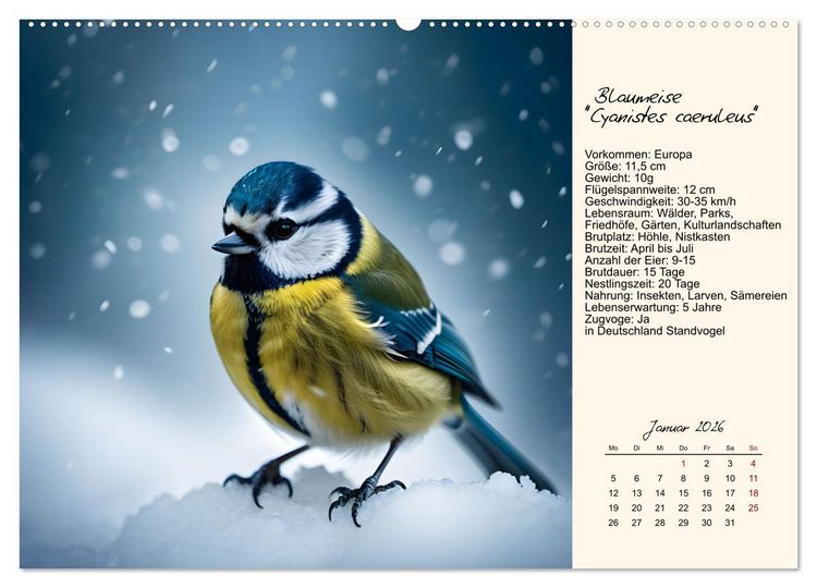 Produktbild: Meisen richtig erkennen (Wandkalender 2026 DIN A2 quer), CALVENDO Monatskalender