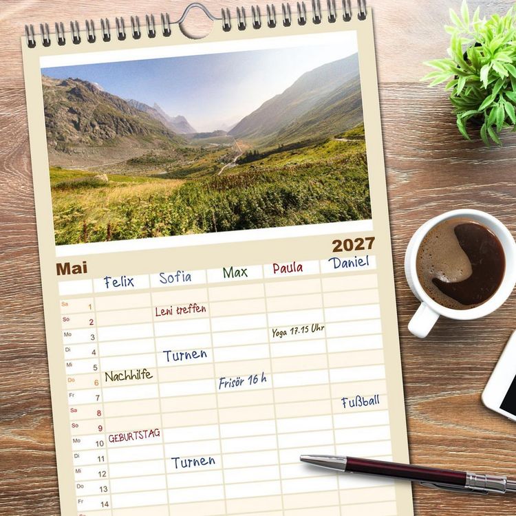 Produktbild: Familienplaner 2027 - TMB - Mont Blanc mit 5 Spalten (Wandkalender, 21 x 45 cm) CALVENDO