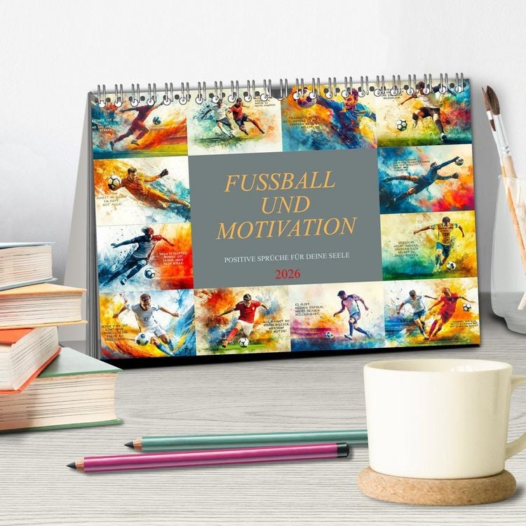 Produktbild: Fu&szlig;ball und Motivation (Tischkalender 2026 DIN A5 quer), CALVENDO Monatskalender