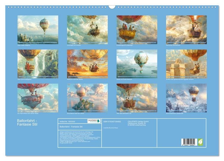 Produktbild: Ballonfahrt - Fantasie Stil (Wandkalender 2026 DIN A2 quer), CALVENDO Monatskalender
