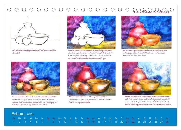 Produktbild: Mal einfach mit ! 12 ausf&uuml;hrliche Schritt f&uuml;r Schritt Anleitungen (Tischkalender 2026 DIN A5 quer), CALVENDO Monatskalender
