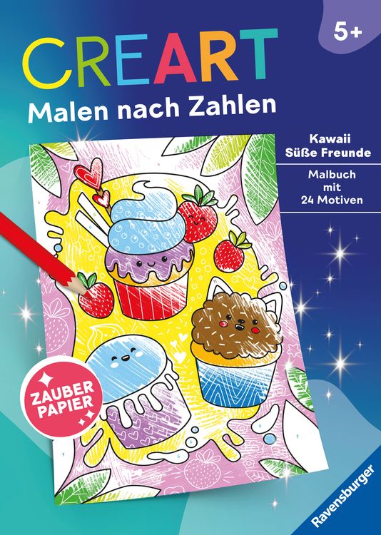 Produktbild: CreArt Malen nach Zahlen ab 5 - Zauberpapier: Kawaii S&uuml;&szlig;e Freunde