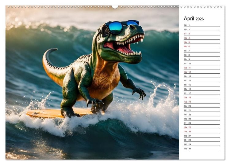 Produktbild: Sportlicher T-Rex - Mit Fun durch das Jahr (hochwertiger Premium Wandkalender 2026 DIN A2 quer), Kunstdruck in Hochglanz
