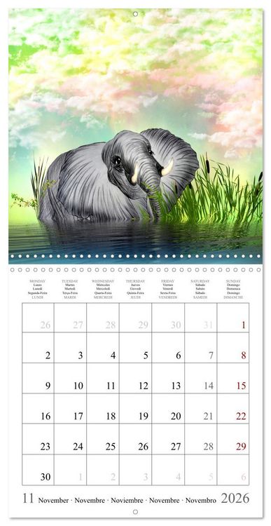 Produktbild: Grands et doux Les &eacute;l&eacute;phants (Calendrier mural carr&eacute; 2026 30x30 cm) Calendrier double avec une page pour vos prises de notes