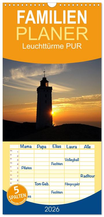 Produktbild: Familienplaner 2026 - Leuchtt&uuml;rme PUR mit 5 Spalten (Wandkalender, 21 x 45 cm) CALVENDO