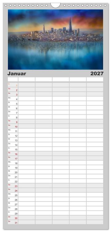 Produktbild: Familienplaner 2027 - Fantasiest&auml;dte mit 5 Spalten (Wandkalender, 21 x 45 cm) CALVENDO