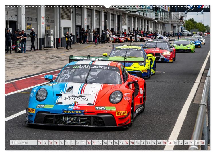 Produktbild: Super Sportwagen aus Zuffenhausen beim GT MASTERS (hochwertiger Premium Wandkalender 2026 DIN A2 quer), Kunstdruck in Hochglanz