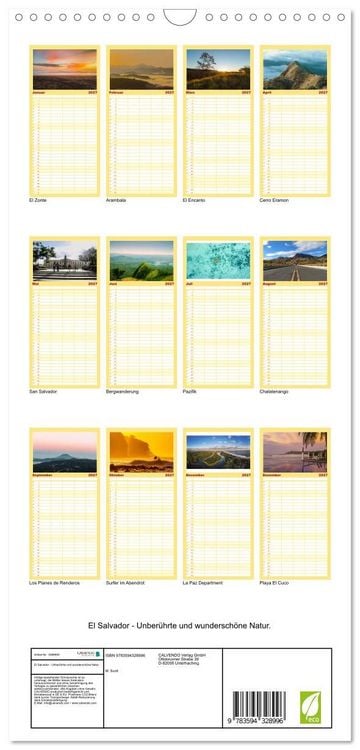Produktbild: Familienplaner 2027 - El Salvador - Unber&uuml;hrte und wundersch&ouml;ne Natur. mit 5 Spalten (Wandkalender, 21 x 45 cm) CALVENDO