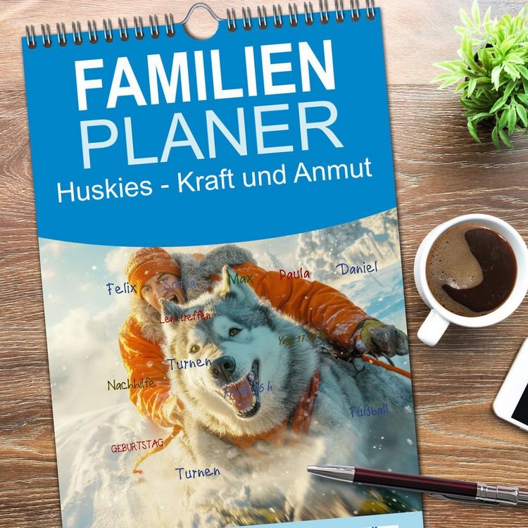 Produktbild: Familienplaner 2026 - Huskies - Kraft und Anmut mit 5 Spalten (Wandkalender, 21 x 45 cm) CALVENDO