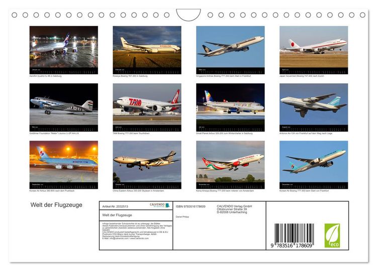 Produktbild: Welt der Flugzeuge (Wandkalender 2026 DIN A4 quer), CALVENDO Monatskalender