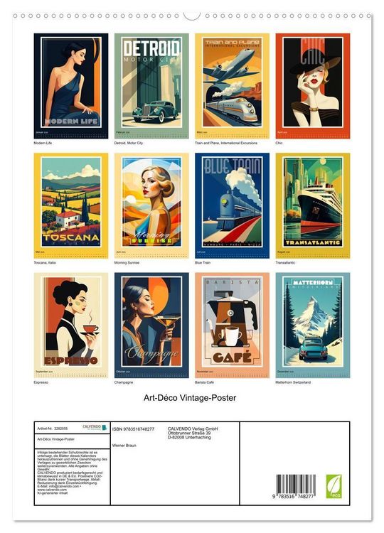 Produktbild: Art-D&eacute;co Vintage-Poster (hochwertiger Premium Wandkalender 2026 DIN A2 hoch), Kunstdruck in Hochglanz