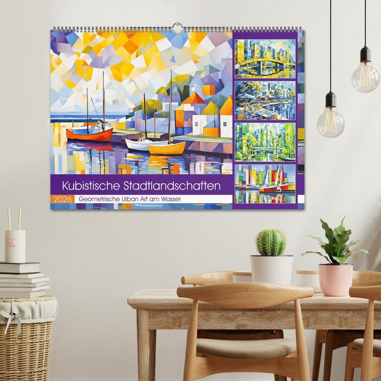 Produktbild: Kubistische Stadtlandschaften - Geometrische Urban Art am Wasser (Wandkalender 2026 DIN A2 quer), CALVENDO Monatskalender