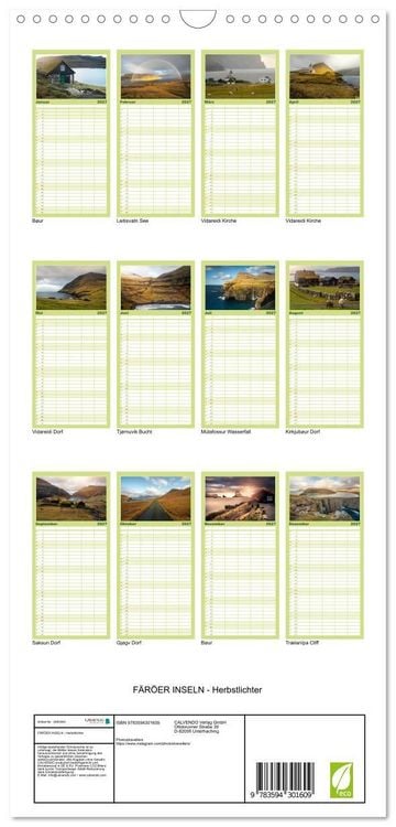 Produktbild: Familienplaner 2027 - F&Auml;R&Ouml;ER INSELN - Herbstlichter mit 5 Spalten (Wandkalender, 21 x 45 cm) CALVENDO
