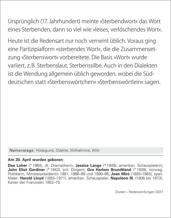 Produktbild: Duden Das Salz in der (Buchstaben-)Suppe Tagesabrei&szlig;kalender 2027 - Redewendungen und ihre Bedeutung
