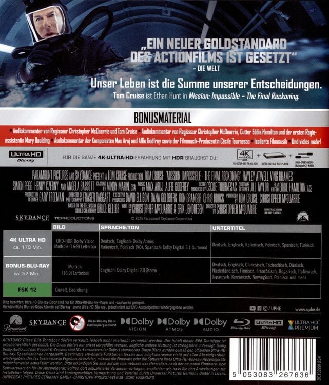 Produktbild: Mission: Impossible - The Final Reckoning (4K Ultra HD) (+ Bonus-Blu-ray)