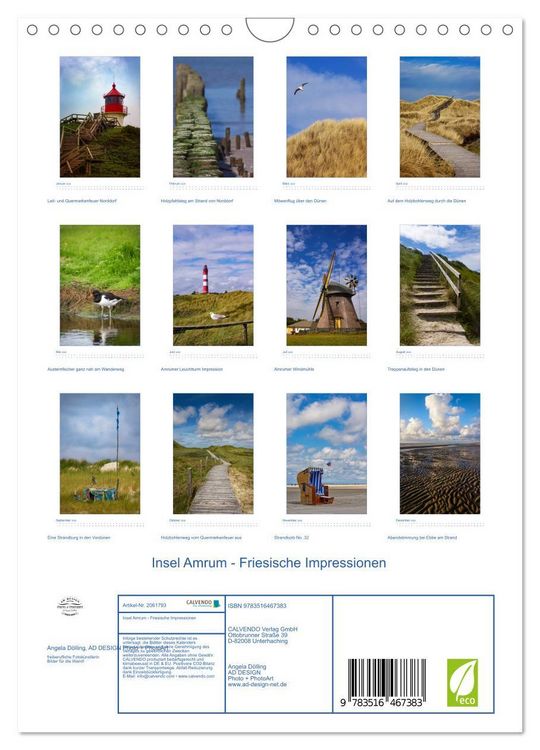 Produktbild: Insel Amrum - Friesische Impressionen (Wandkalender 2026 DIN A4 hoch), CALVENDO Monatskalender