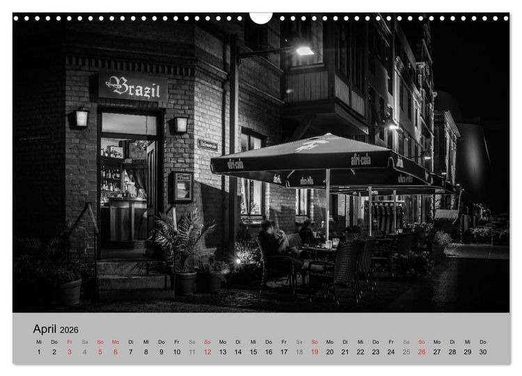 Produktbild: Hansestadt Stralsund bei Nacht (mit GPS-Koordinaten) (Wandkalender 2026 DIN A3 quer), CALVENDO Monatskalender