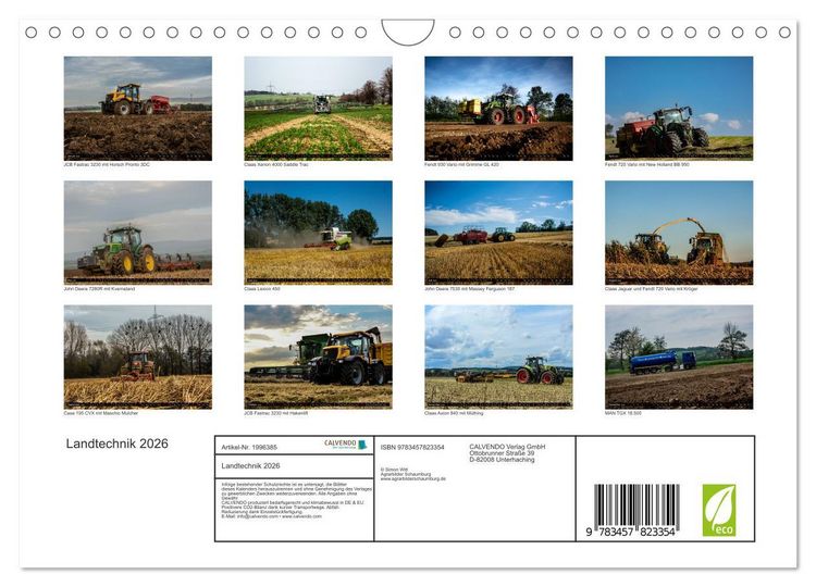 Produktbild: Landtechnik 2026 (Wandkalender 2026 DIN A4 quer), CALVENDO Monatskalender
