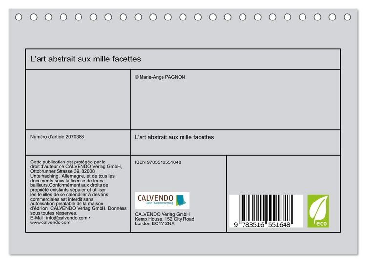 Produktbild: L'art abstrait aux mille facettes (Calendrier de bureau 2026 DIN A5 vertical), CALVENDO calendrier mensuel
