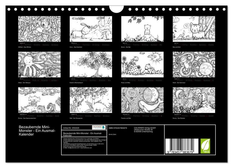 Produktbild: Bezaubernde Mini-Monster - Ein Ausmal-Kalender (Wandkalender 2026 DIN A4 quer), CALVENDO Monatskalender