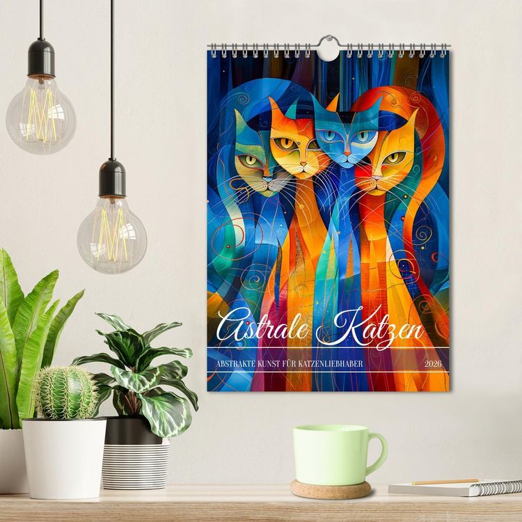 Produktbild: Astrale Katzen - Abstrakte Kunst f&uuml;r Katzenliebhaber (Wandkalender 2026 DIN A4 hoch), CALVENDO Monatskalender