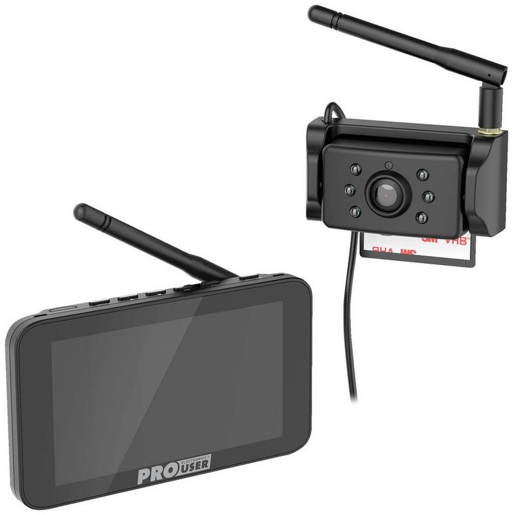 Produktbild: ProUser DRC5040 Funk-R&uuml;ckfahrvideosystem IR-Zusatzlicht, Abstandshilfslinien Saugnapf, Kennzeichenhalter Schwarz