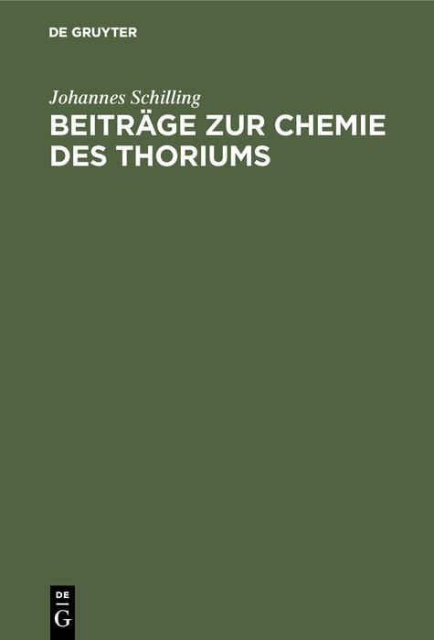 Produktbild: Beitr&auml;ge zur Chemie des Thoriums