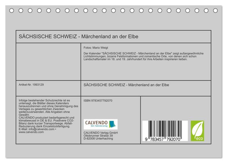 Produktbild: S&Auml;CHSISCHE SCHWEIZ - M&auml;rchenland an der Elbe (Tischkalender 2026 DIN A5 quer), CALVENDO Monatskalender