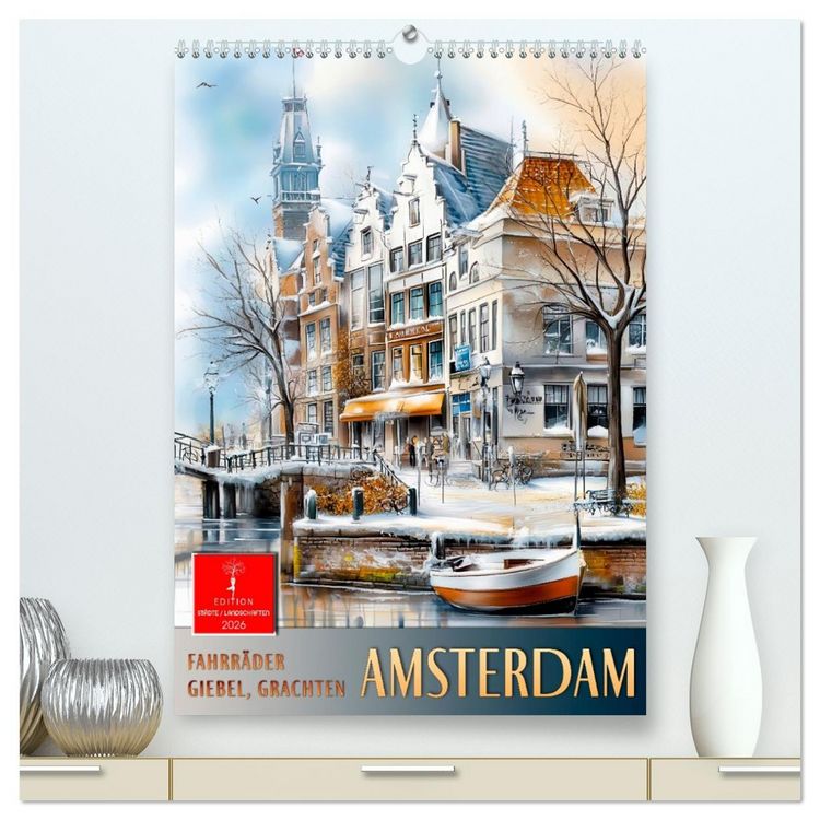 Produktbild: Amsterdam - Fahrr&auml;der, Giebel, Grachten (hochwertiger Premium Wandkalender 2026 DIN A2 hoch), Kunstdruck in Hochglanz