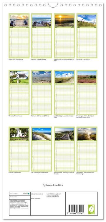 Produktbild: Familienplaner 2027 - Sylt mein Inselblick mit 5 Spalten (Wandkalender, 21 x 45 cm) CALVENDO