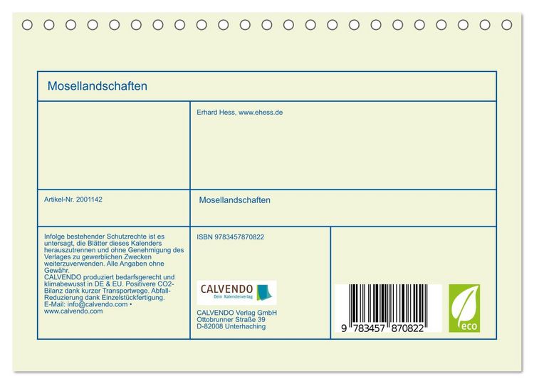 Produktbild: Mosellandschaften (Tischkalender 2026 DIN A5 quer), CALVENDO Monatskalender
