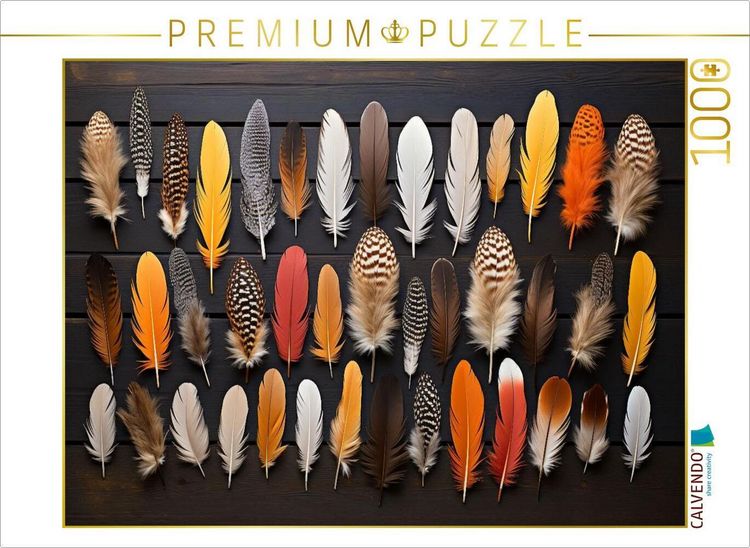 Produktbild: CALVENDO Puzzle Federsammlung - bunte Federn arrangiert | 1000 Teile Lege-Gr&ouml;&szlig;e 64x48cm Foto-Puzzle f&uuml;r gl&uuml;ckliche Stunden