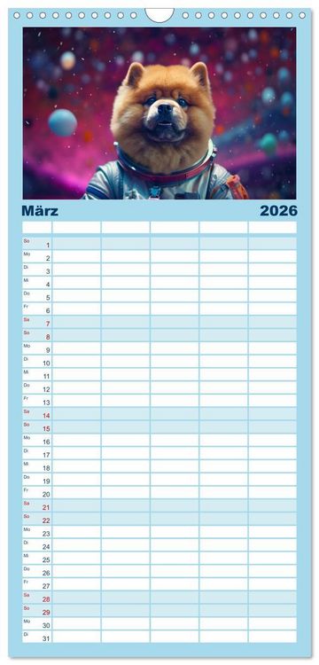 Produktbild: Familienplaner 2026 - Hunde im Weltall mit 5 Spalten (Wandkalender, 21 x 45 cm) CALVENDO