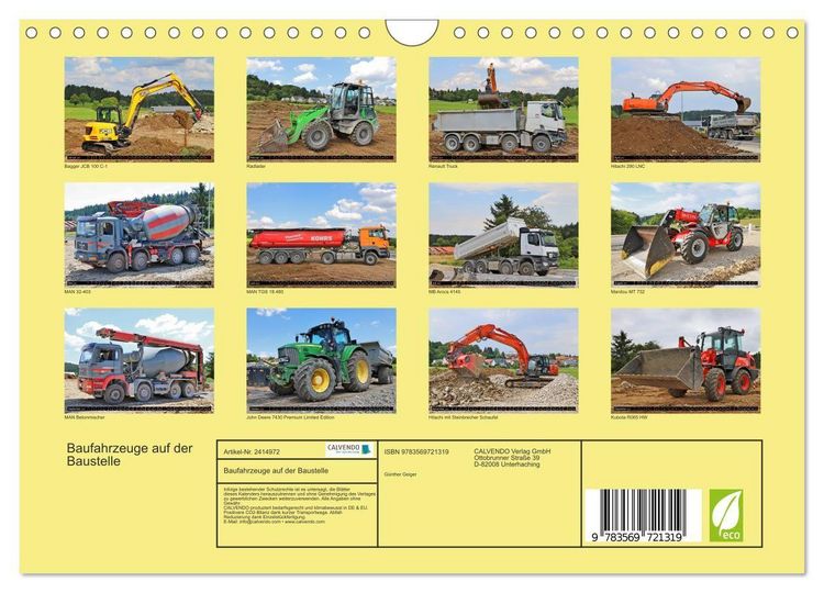Produktbild: Baufahrzeuge auf der Baustelle (Wandkalender 2027 DIN A4 quer), CALVENDO Monatskalender