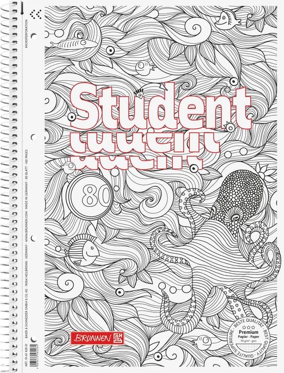 Produktbild: Brunnen Collegeblock Premium Student KRAKE ZENart, A4 Lineatur 28, wei&szlig;