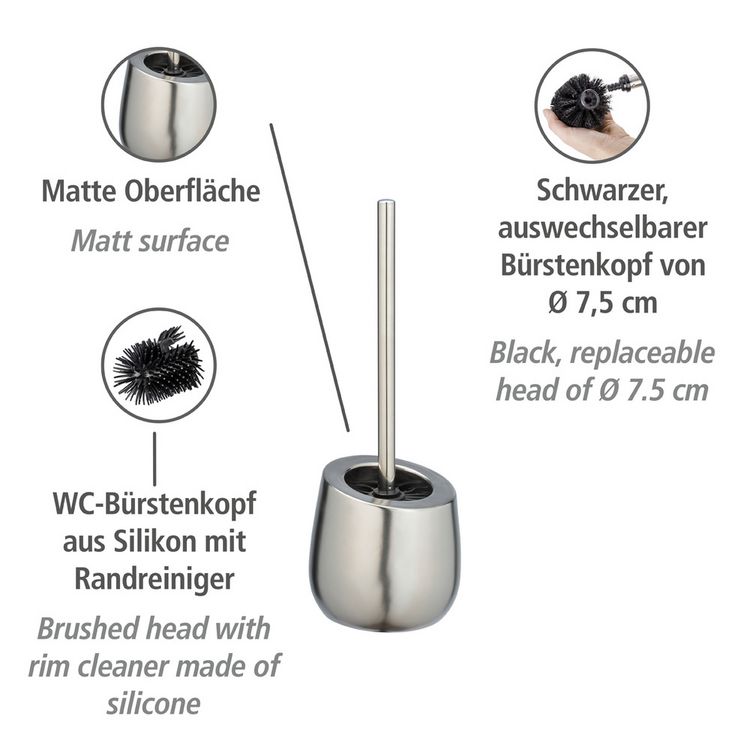 Produktbild: WC-Garnitur Mod. Badi Chrom matt Keramik, mit Silikon-B&uuml;rstenkopf