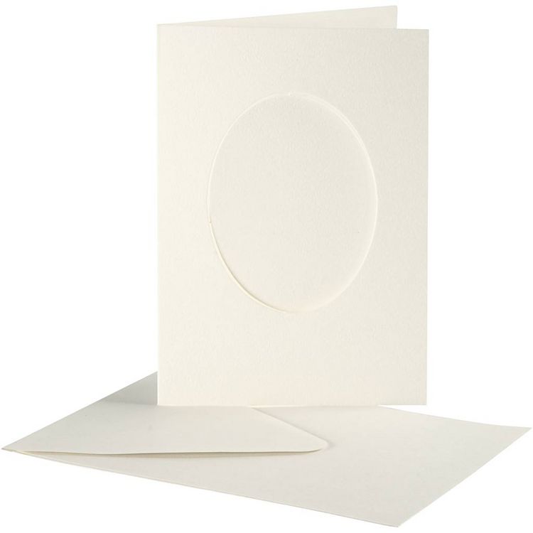 Produktbild: Creativ Company Passepartout-Karten mit Kuvert, oval, Kartengr&ouml;&szlig;e 10,5x15 cm, Umschlaggr&ouml;&szlig;e , 11,5x16,5 cm, Naturwei&szlig;, 10er Set